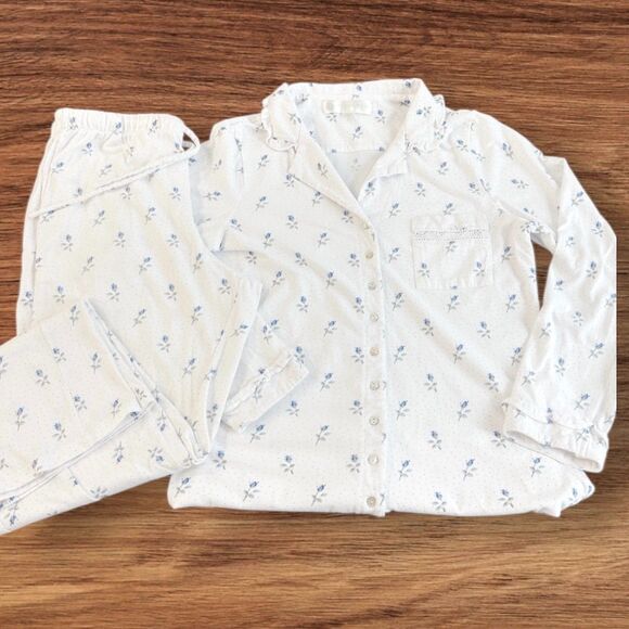 Eileen West Floral Pajama Set Rose Bud Sz S Cotton Top Pants 2 Piece Cottagecore - Picture 1 of 9